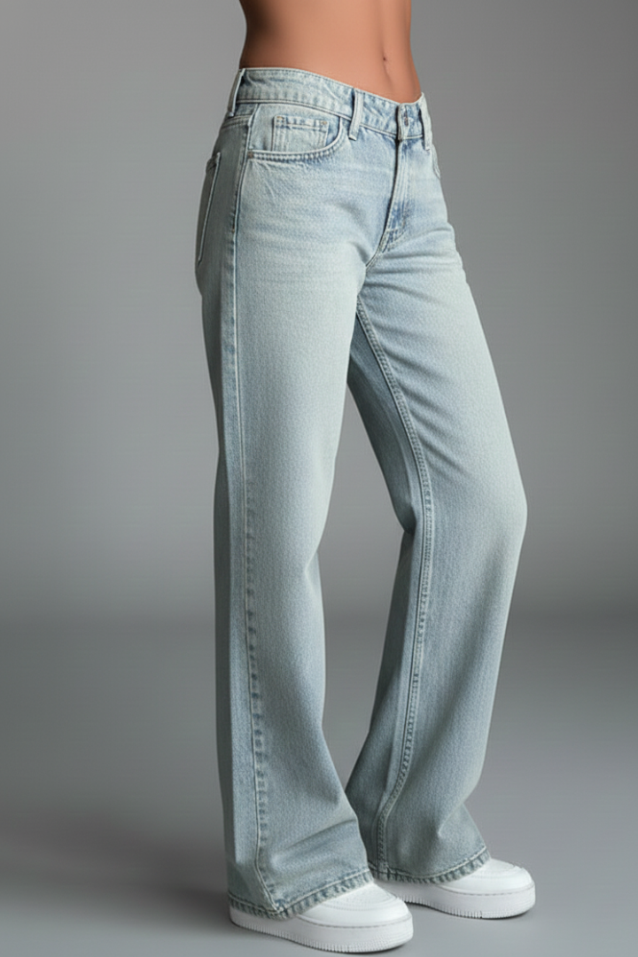 Rosalie | Women's Low-Rise Straight Leg Denim Jeans – Button Closure Casual Pants