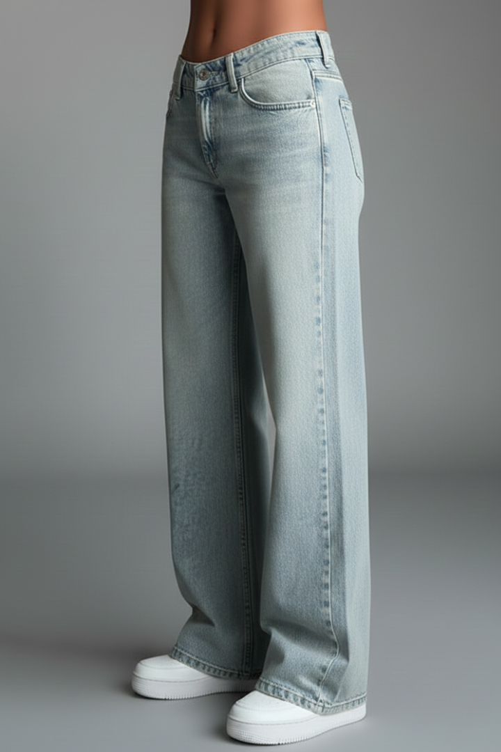 Rosalie | Women's Low-Rise Straight Leg Denim Jeans – Button Closure Casual Pants