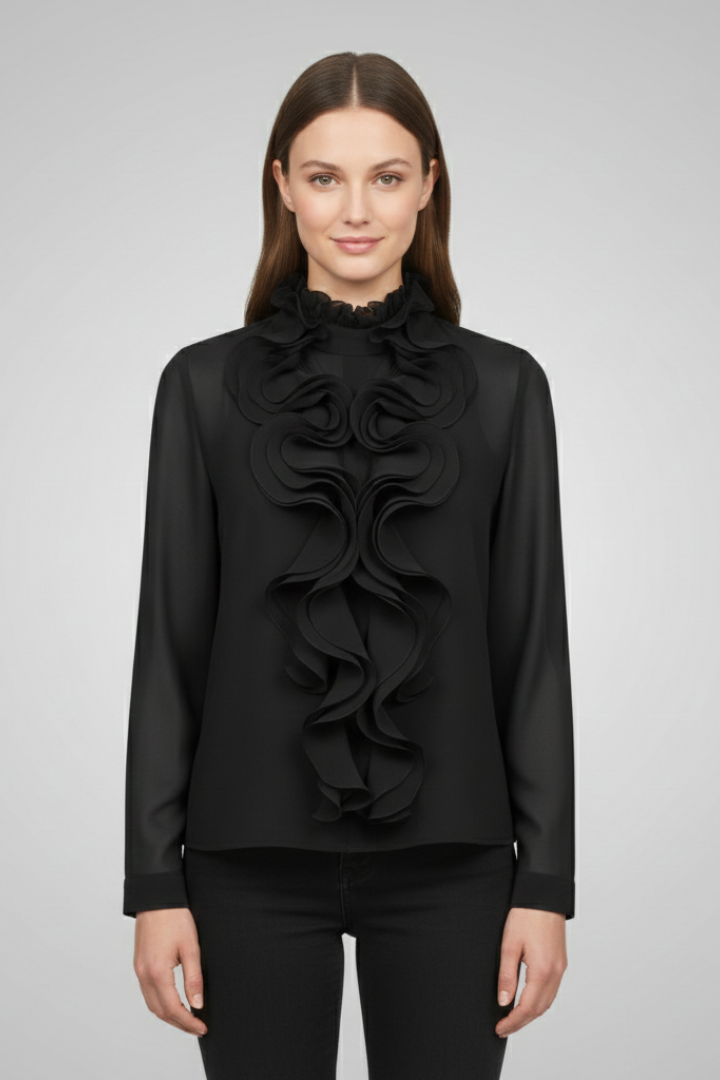 Rosamira | Elegant Women's Ruffle Blouse – High Neck Long Sleeve Woven Top