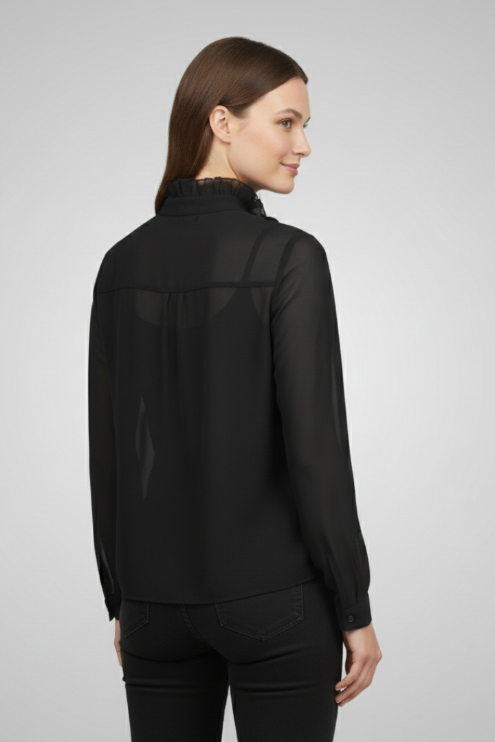 Rosamira | Elegant Women's Ruffle Blouse – High Neck Long Sleeve Woven Top