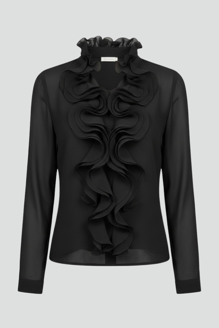 Rosamira | Elegant Women's Ruffle Blouse – High Neck Long Sleeve Woven Top