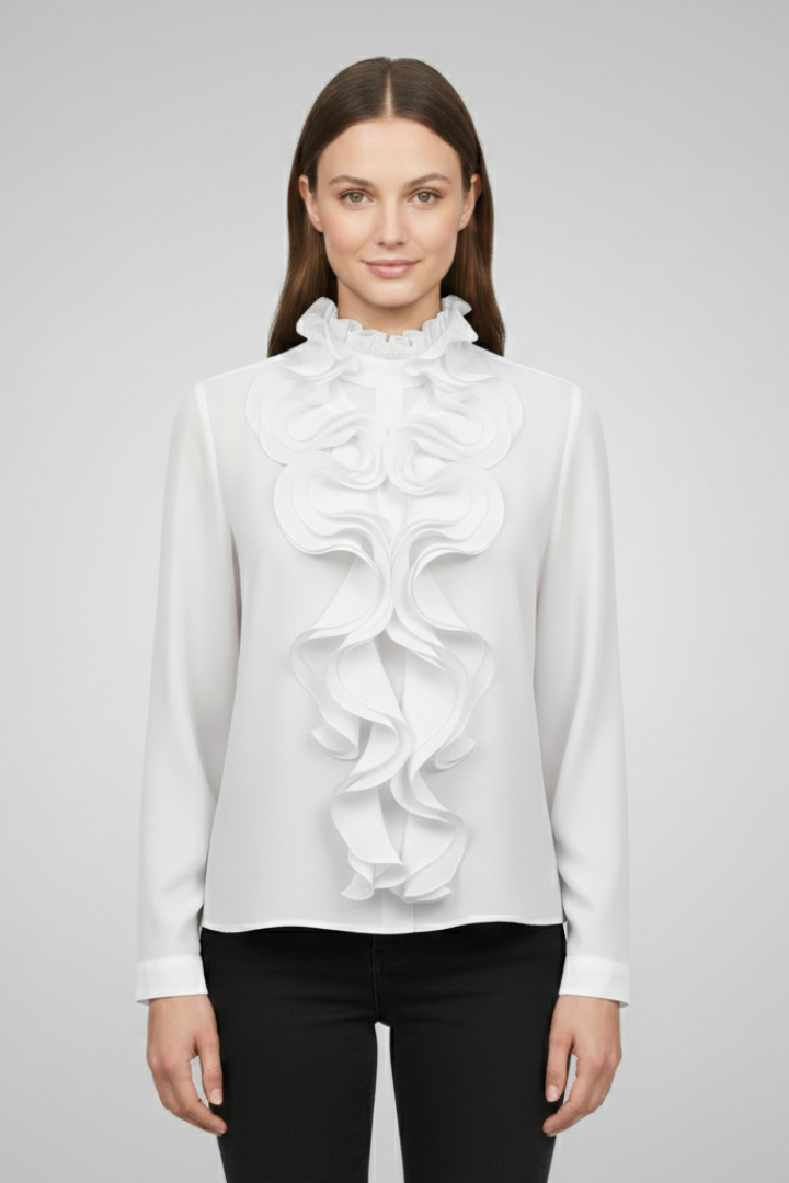 Rosamira | Elegant Women's Ruffle Blouse – High Neck Long Sleeve Woven Top