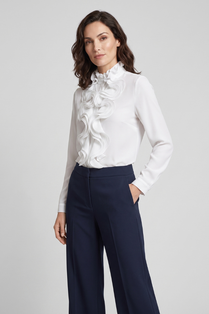 Rosamira | Elegant Women's Ruffle Blouse – High Neck Long Sleeve Woven Top