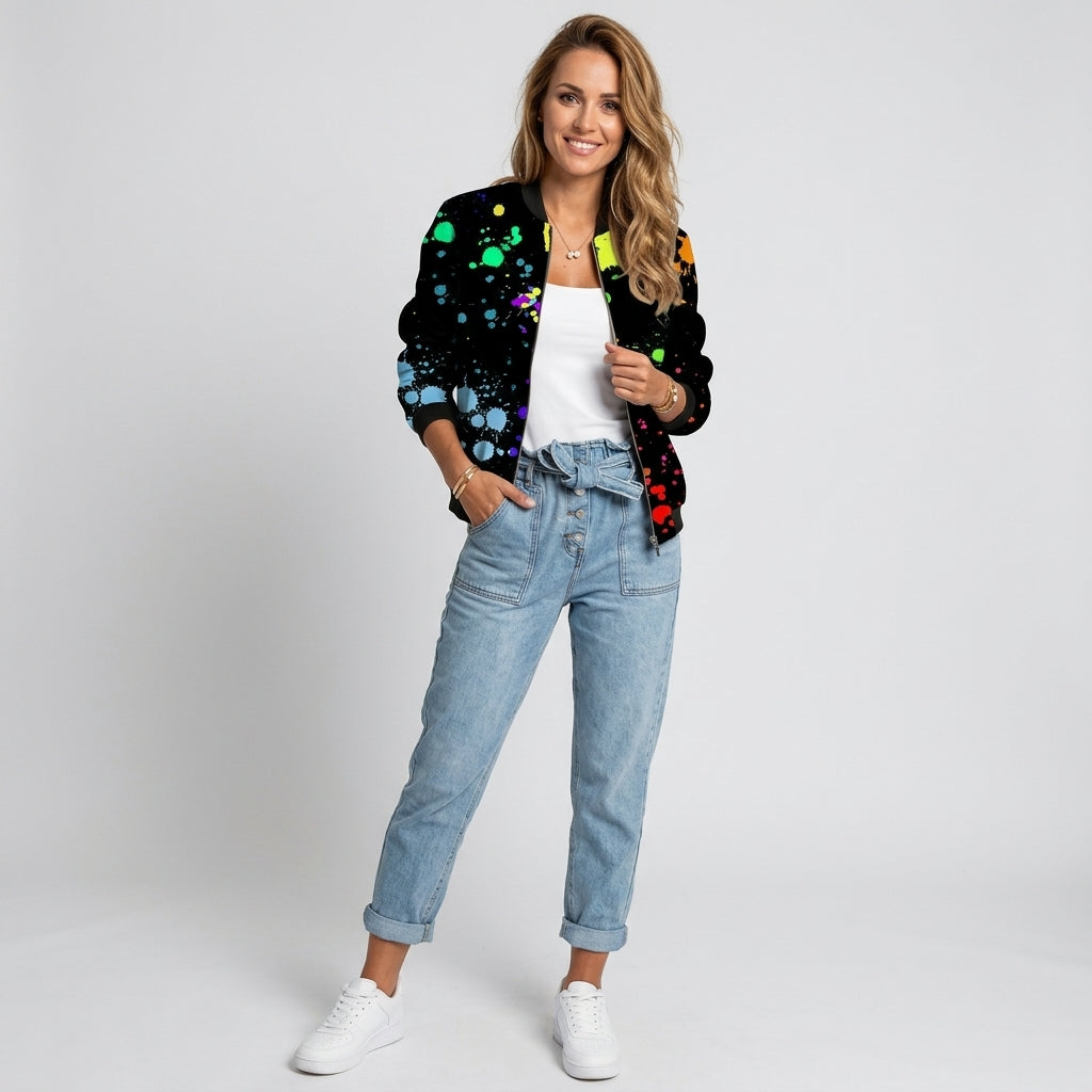Rosavelle | Women’s Bomber Jacket with Floral Print – Short Casual Jacket with Zip Closure