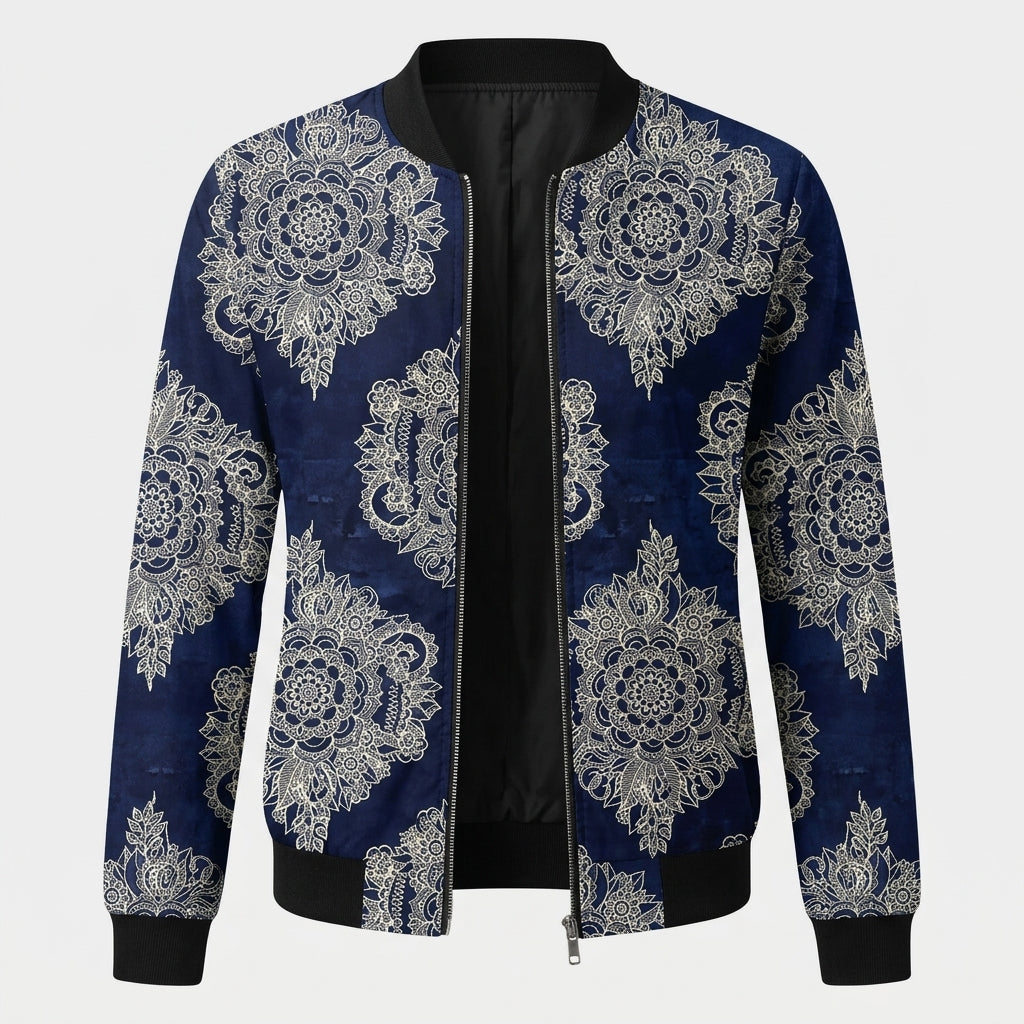 Rosavelle | Women’s Bomber Jacket with Floral Print – Short Casual Jacket with Zip Closure