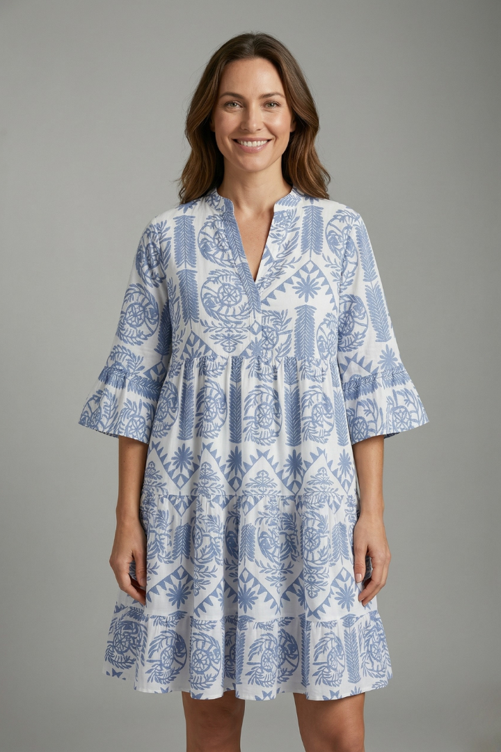 Rowan | Women's Casual Printed Dress – Round Neck 3/4 Sleeve Knee Length Dress