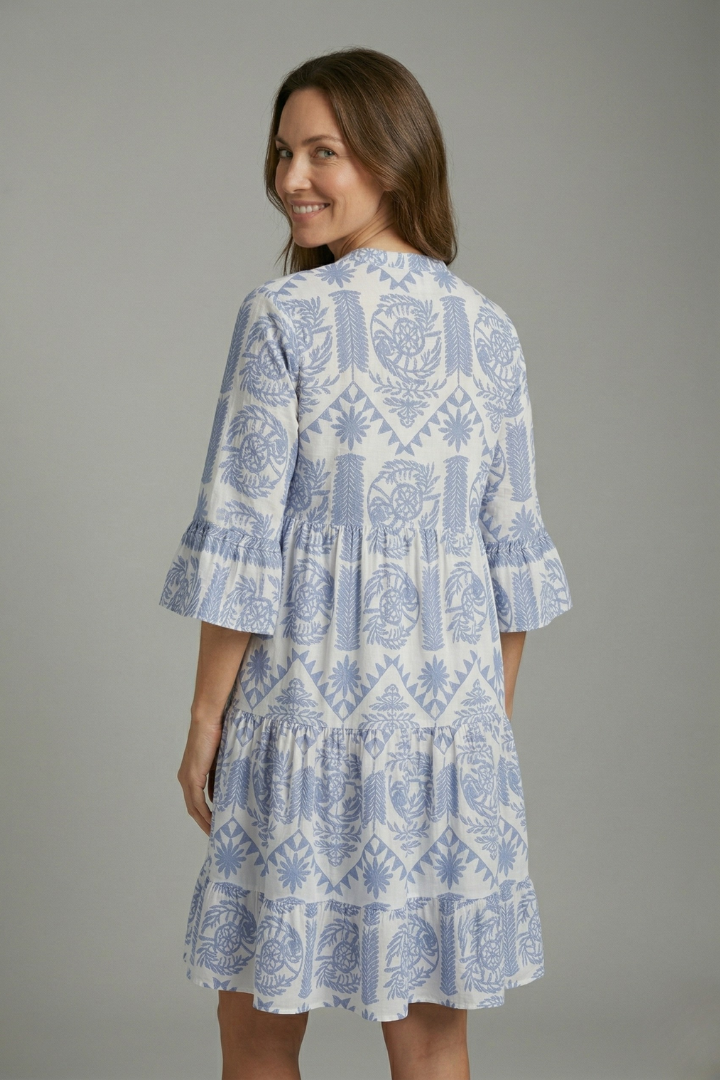 Rowan | Women's Casual Printed Dress – Round Neck 3/4 Sleeve Knee Length Dress