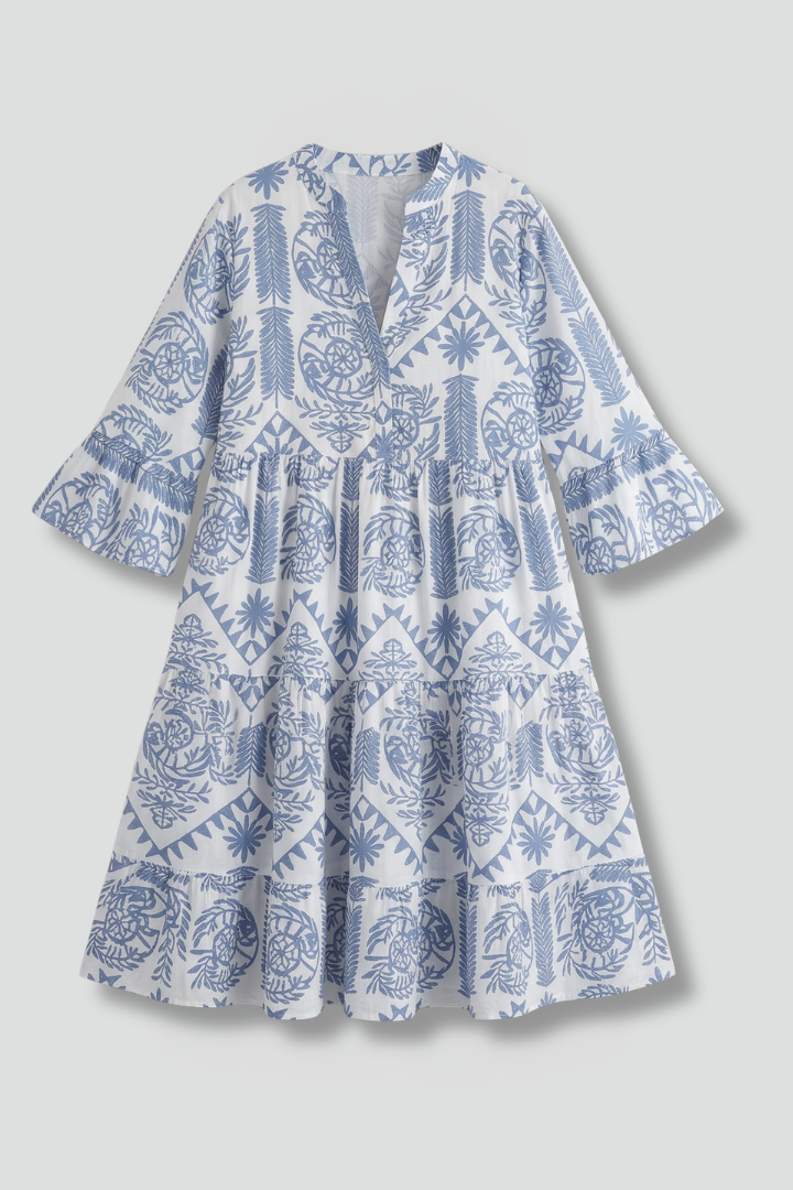 Rowan | Women's Casual Printed Dress – Round Neck 3/4 Sleeve Knee Length Dress
