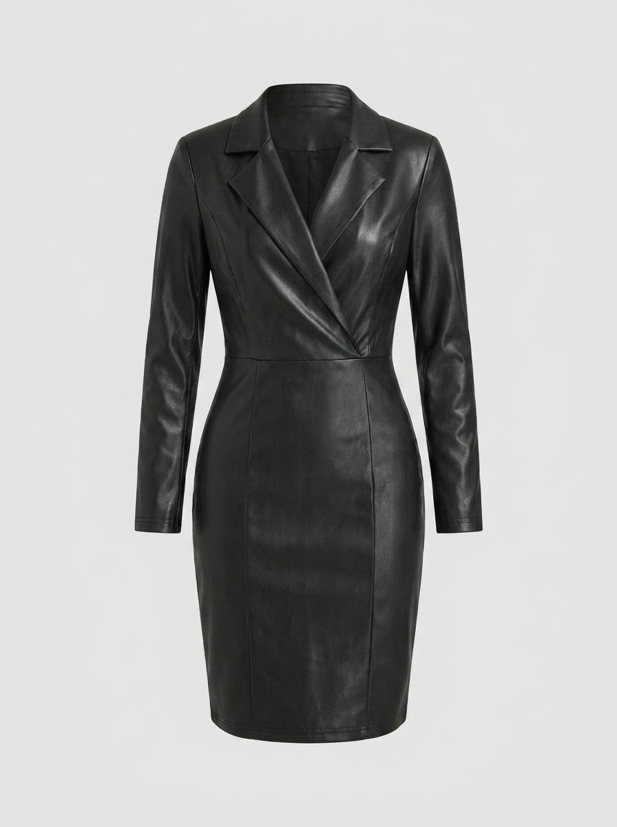 Sabine | Women’s Faux Leather Midi Dress – Bodycon Fit, Stretch, Slim Silhouette