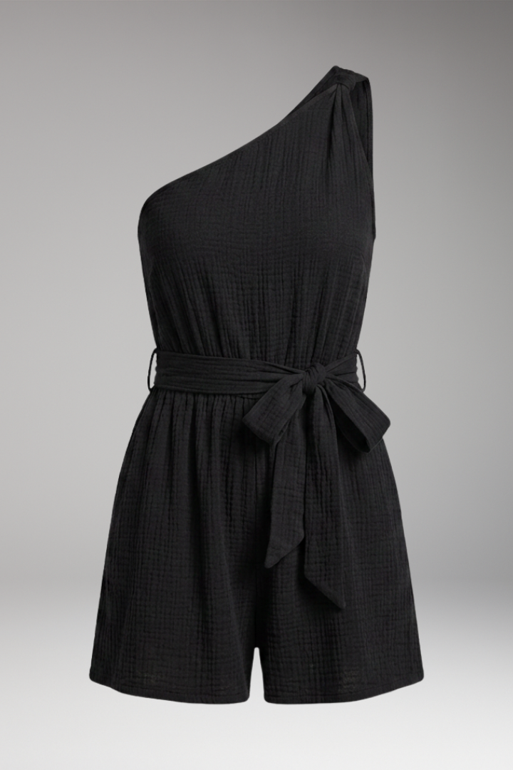 Sable | Women’s One-Shoulder Romper – Tie Waist, Side Pockets