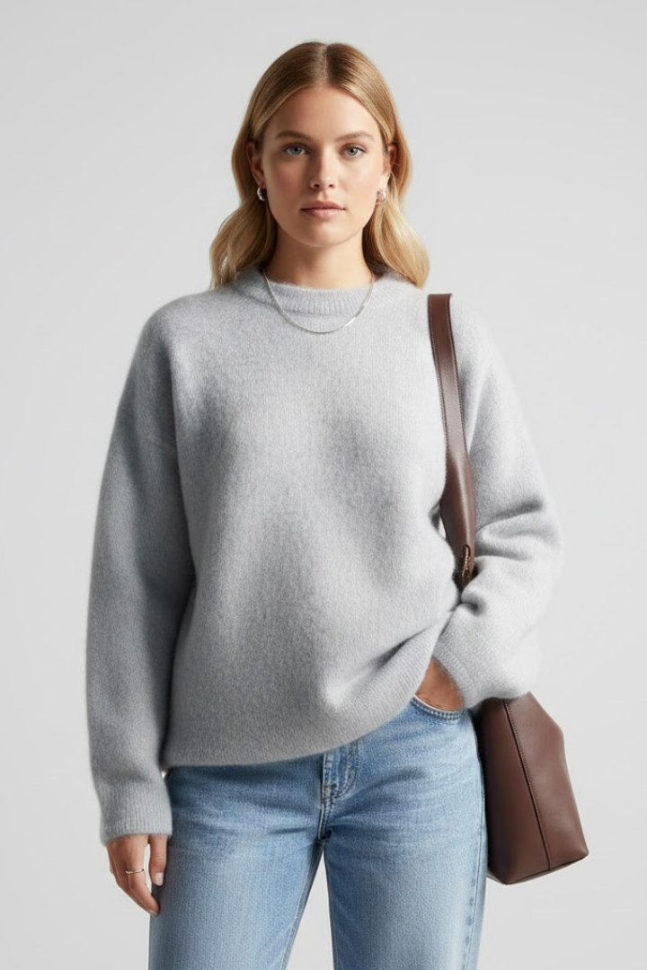 Sabrina | Women's Knit Sweater – Round Neck Relaxed Fit Pullover with Dropped Shoulders
