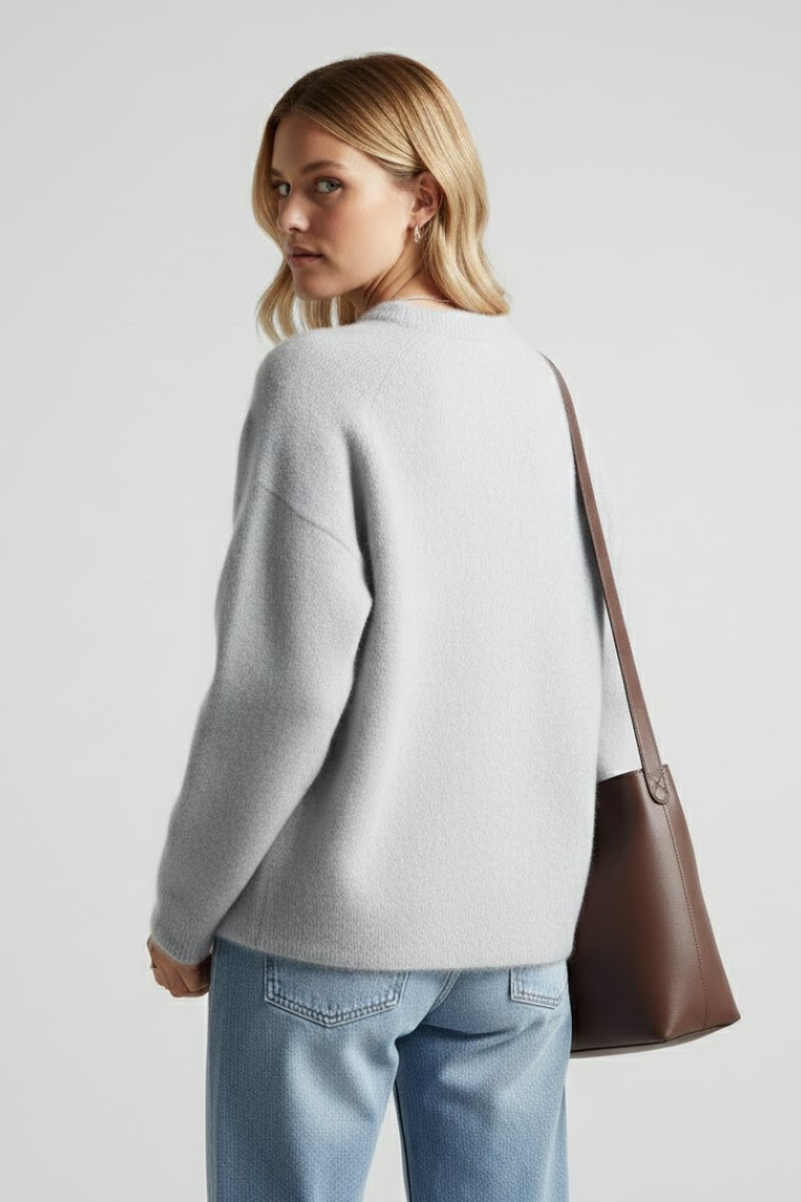 Sabrina | Women's Knit Sweater – Round Neck Relaxed Fit Pullover with Dropped Shoulders
