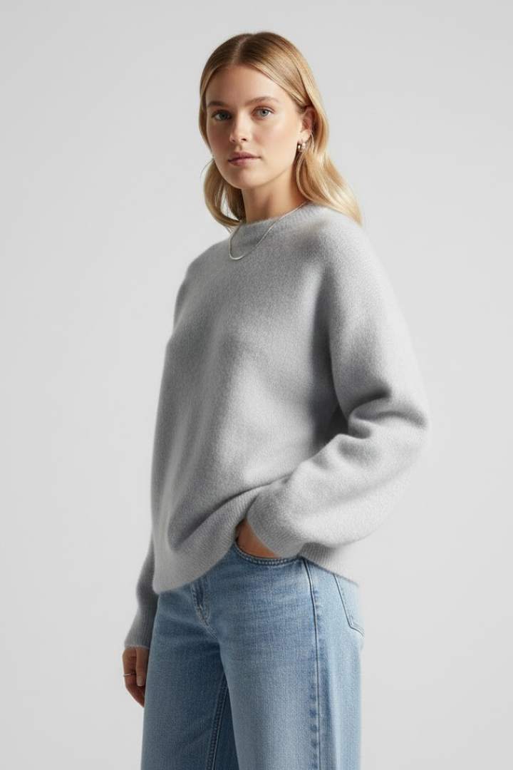Sabrina | Women's Knit Sweater – Round Neck Relaxed Fit Pullover with Dropped Shoulders