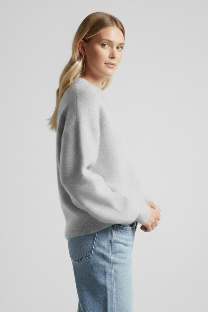Sabrina | Women's Knit Sweater – Round Neck Relaxed Fit Pullover with Dropped Shoulders