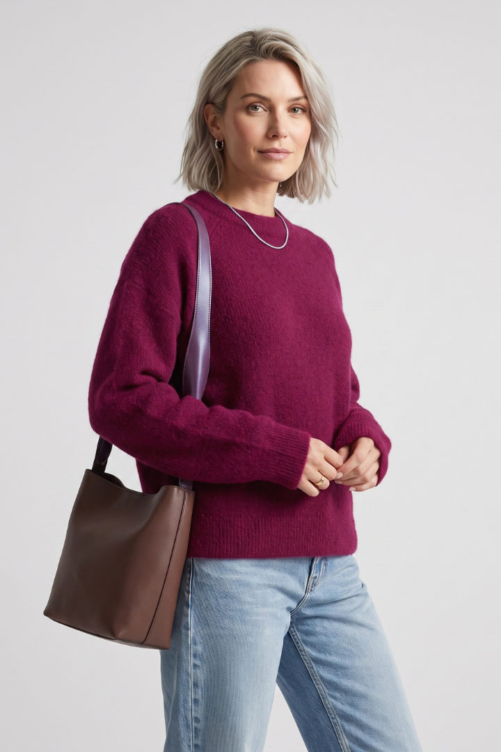 Sabrina | Women's Knit Sweater – Round Neck Relaxed Fit Pullover with Dropped Shoulders