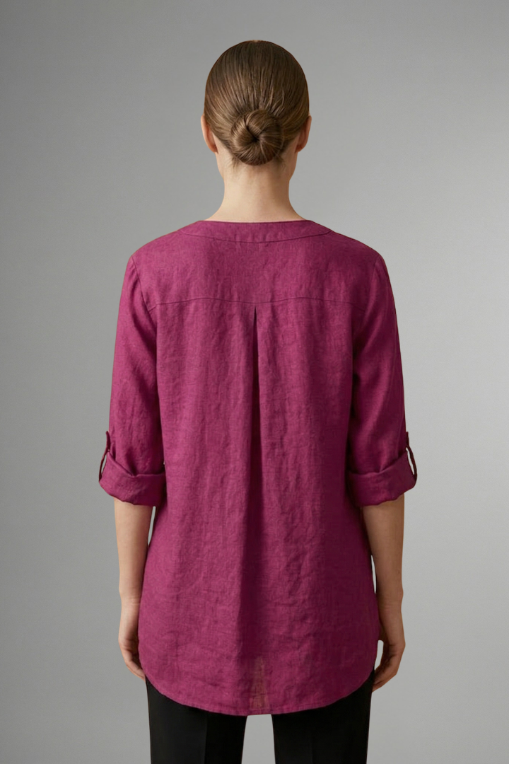 Samara | Women's Lightweight Linen Top – V Neck Button Closure Blouse