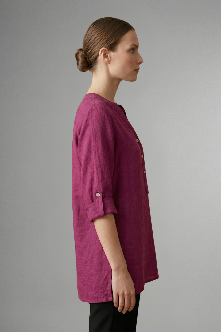 Samara | Women's Lightweight Linen Top – V Neck Button Closure Blouse