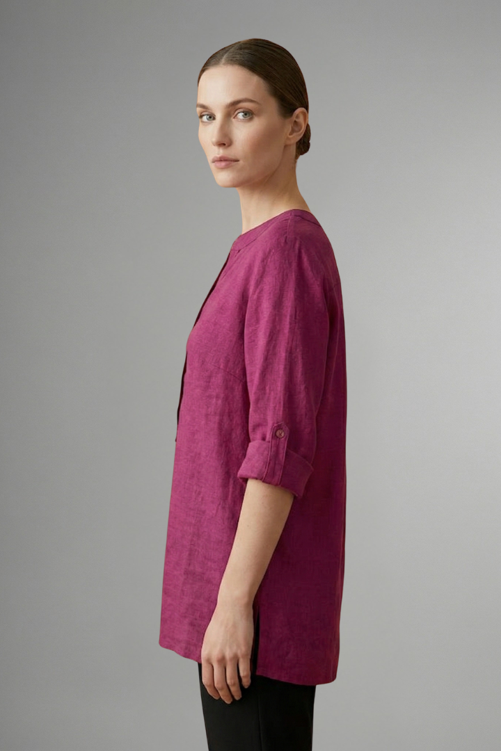 Samara | Women's Lightweight Linen Top – V Neck Button Closure Blouse