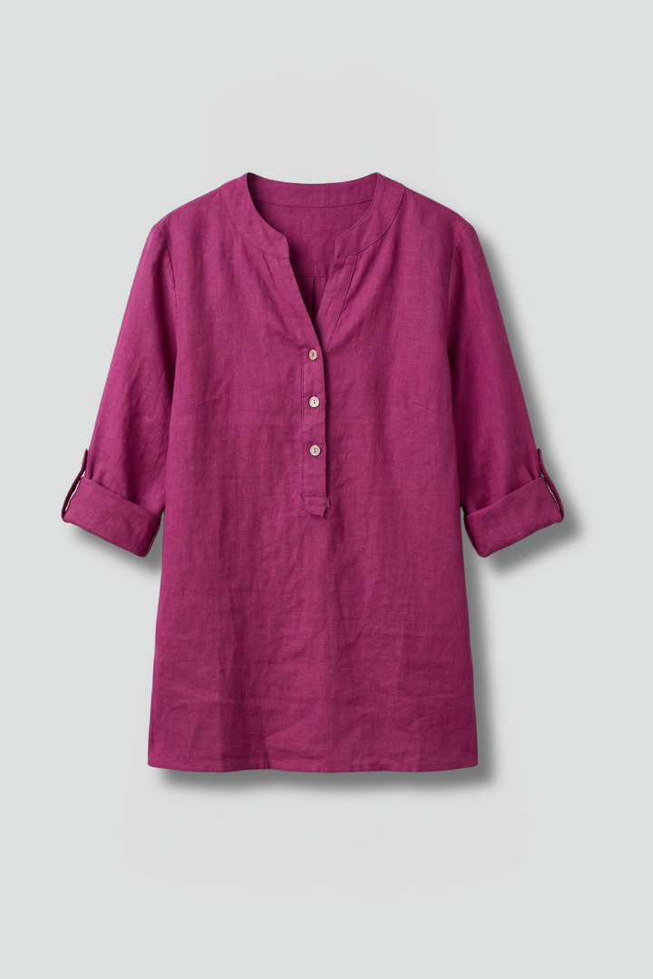 Samara | Women's Lightweight Linen Top – V Neck Button Closure Blouse