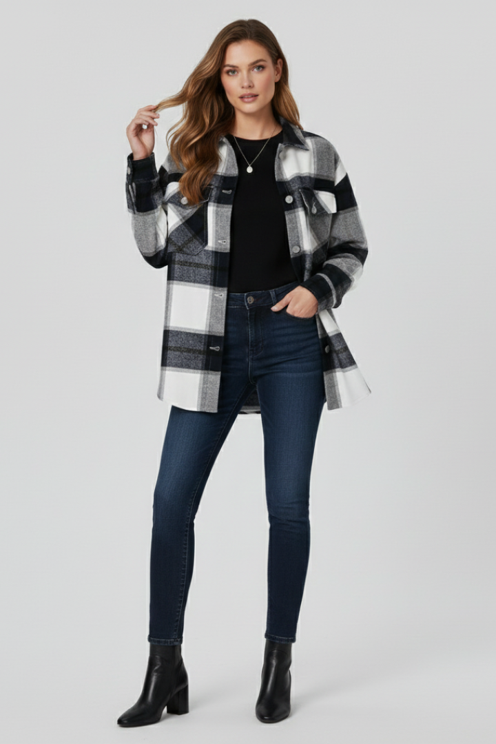 Saylor | Women's Checkered Shirt Jacket – Button-Up Shacket with Long Sleeves