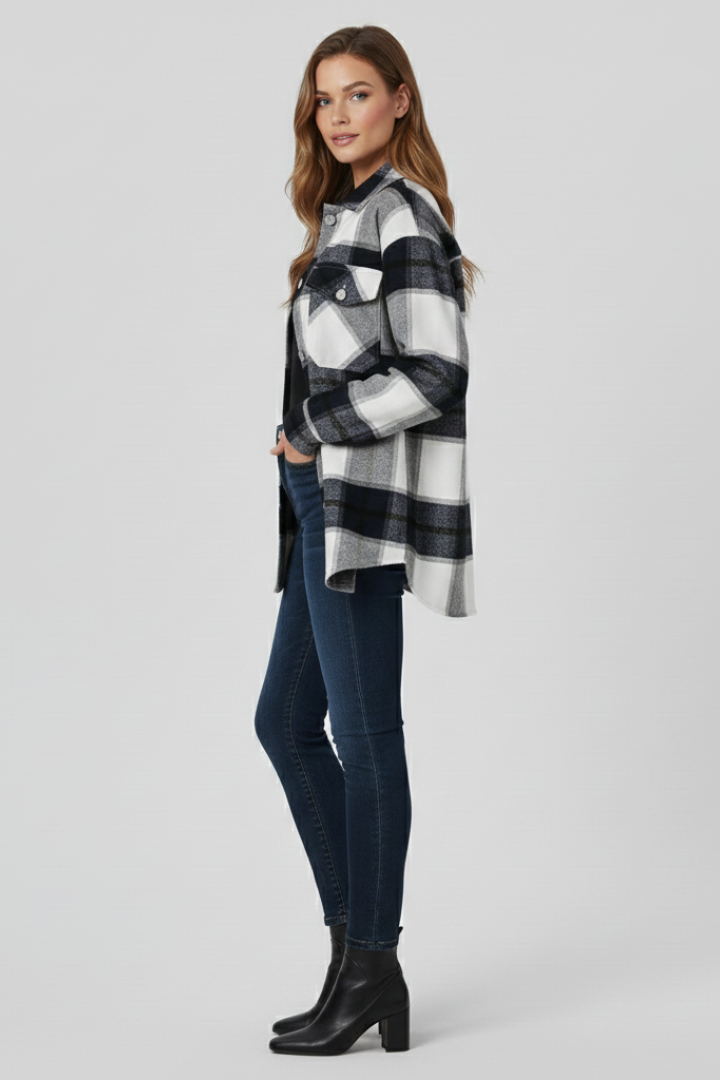 Saylor | Women's Checkered Shirt Jacket – Button-Up Shacket with Long Sleeves