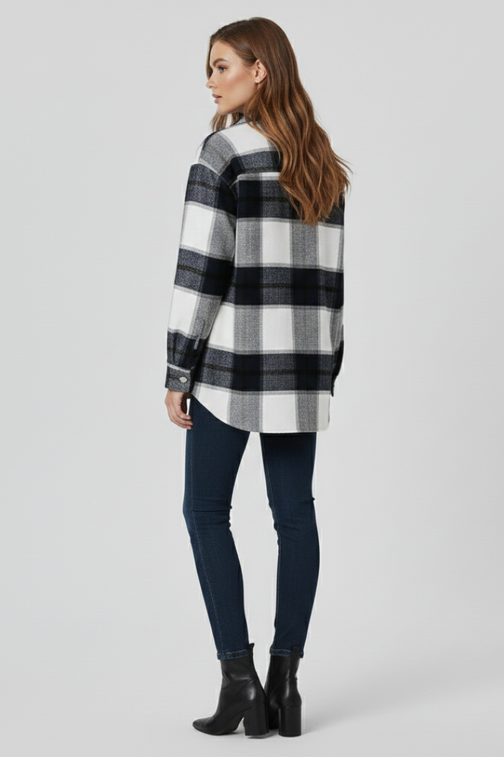 Saylor | Women's Checkered Shirt Jacket – Button-Up Shacket with Long Sleeves