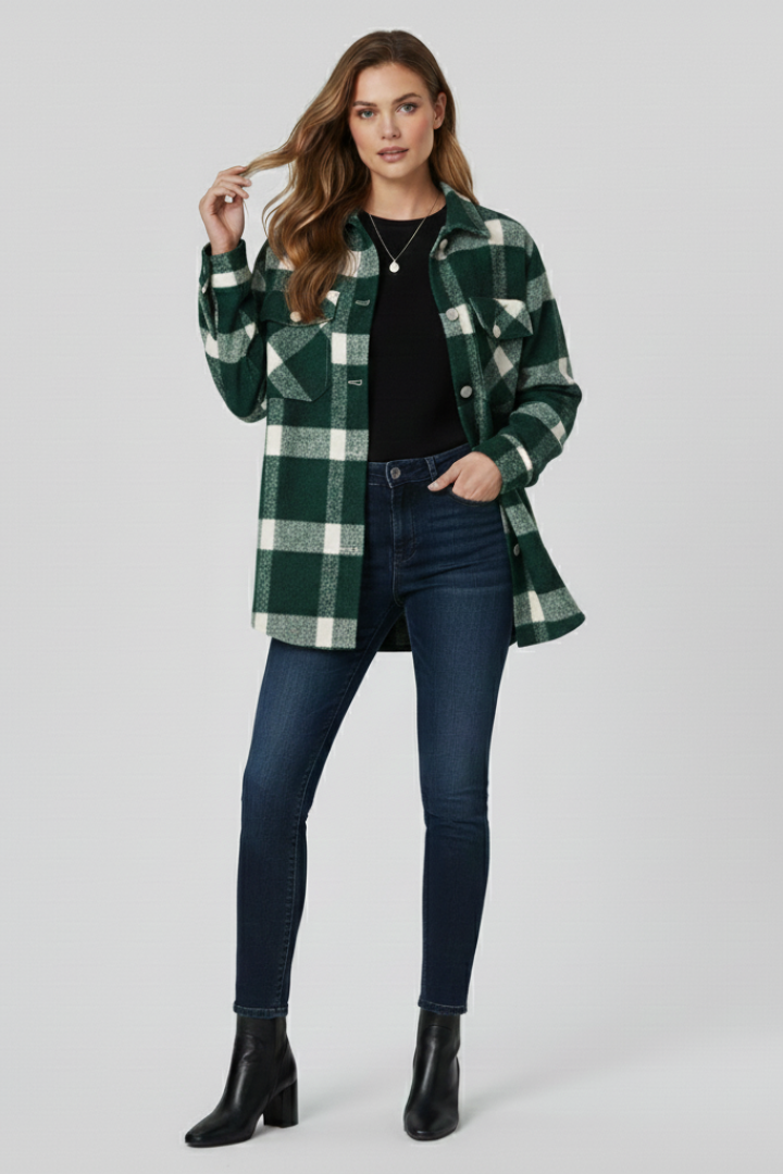 Saylor | Women's Checkered Shirt Jacket – Button-Up Shacket with Long Sleeves