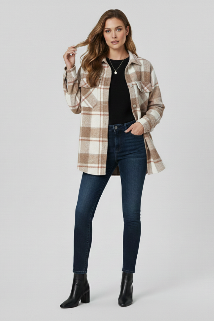 Saylor | Women's Checkered Shirt Jacket – Button-Up Shacket with Long Sleeves