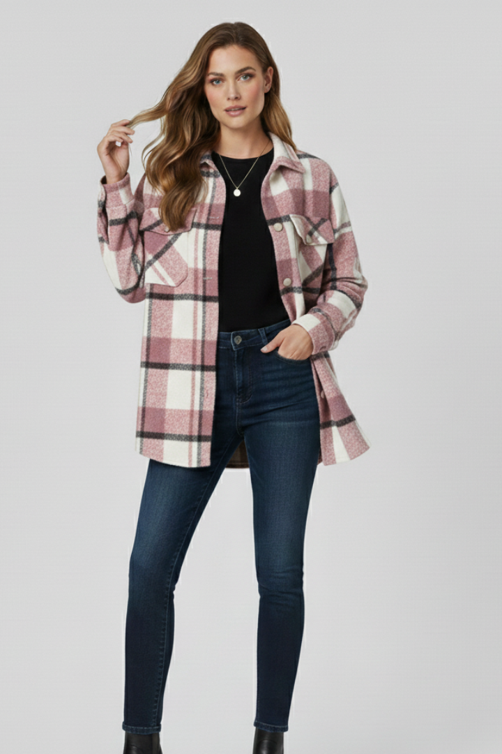 Saylor | Women's Checkered Shirt Jacket – Button-Up Shacket with Long Sleeves