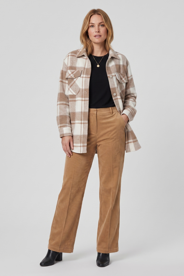 Saylor | Women's Checkered Shirt Jacket – Button-Up Shacket with Long Sleeves