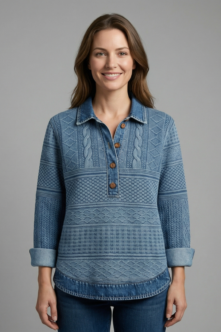 Selah | Women's Knit Blouse – Textured Long Sleeve Top with Lapel Collar