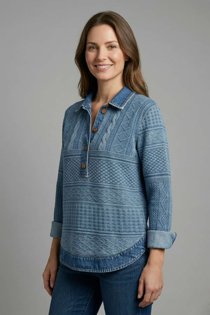 Selah | Women's Knit Blouse – Textured Long Sleeve Top with Lapel Collar