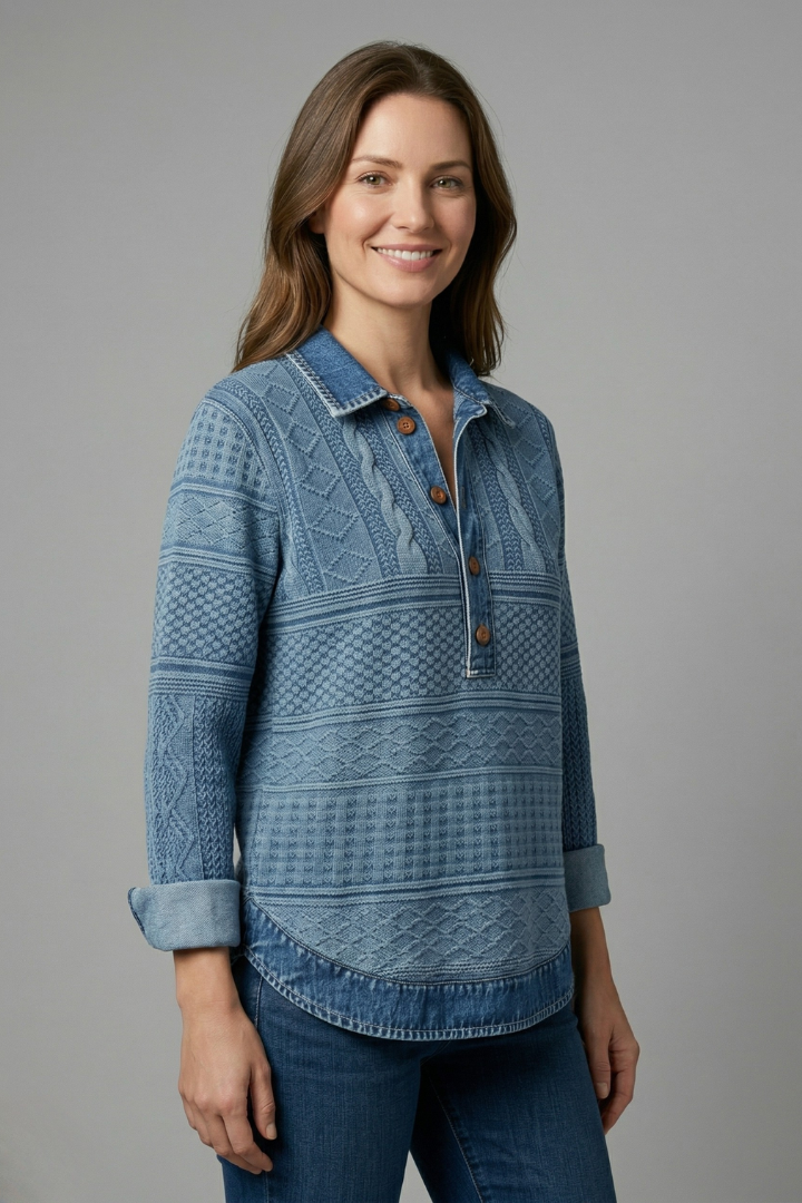 Selah | Women's Knit Blouse – Textured Long Sleeve Top with Lapel Collar