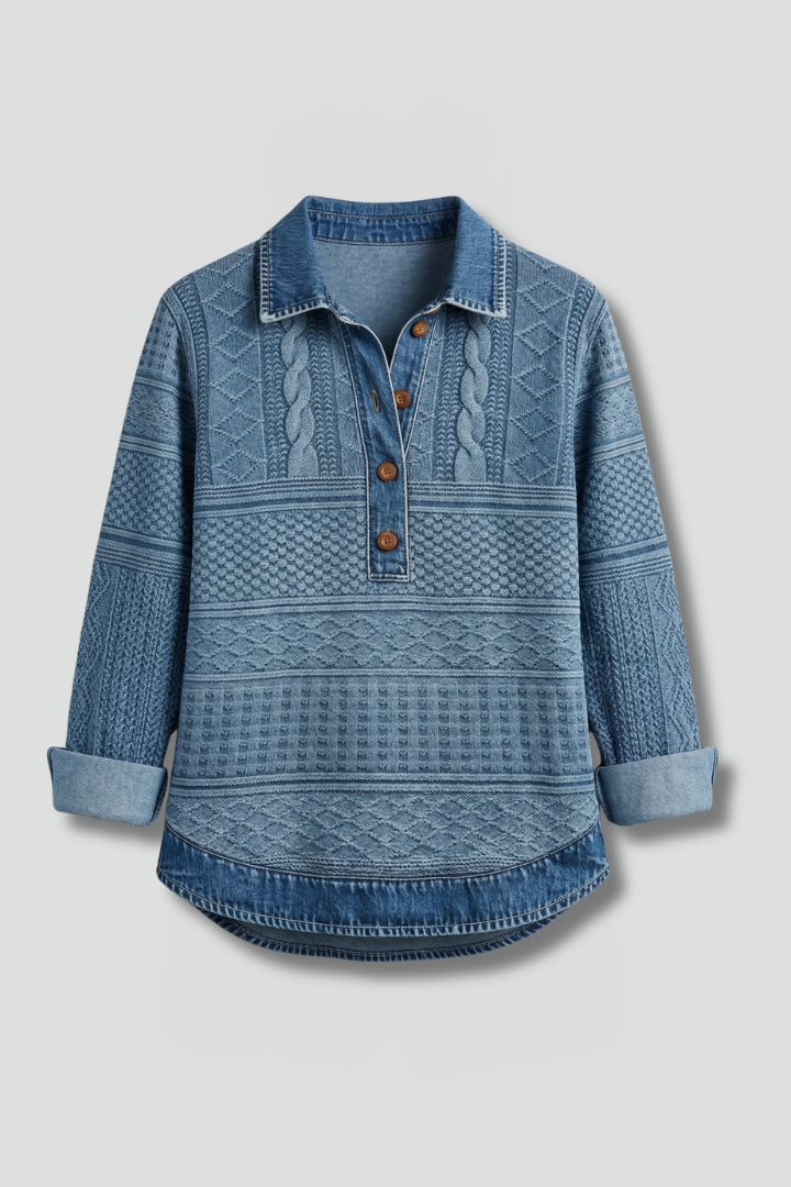 Selah | Women's Knit Blouse – Textured Long Sleeve Top with Lapel Collar
