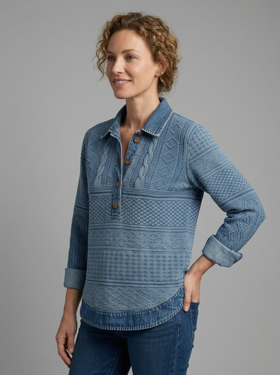 Selah | Women's Knit Blouse – Textured Long Sleeve Top with Lapel Collar