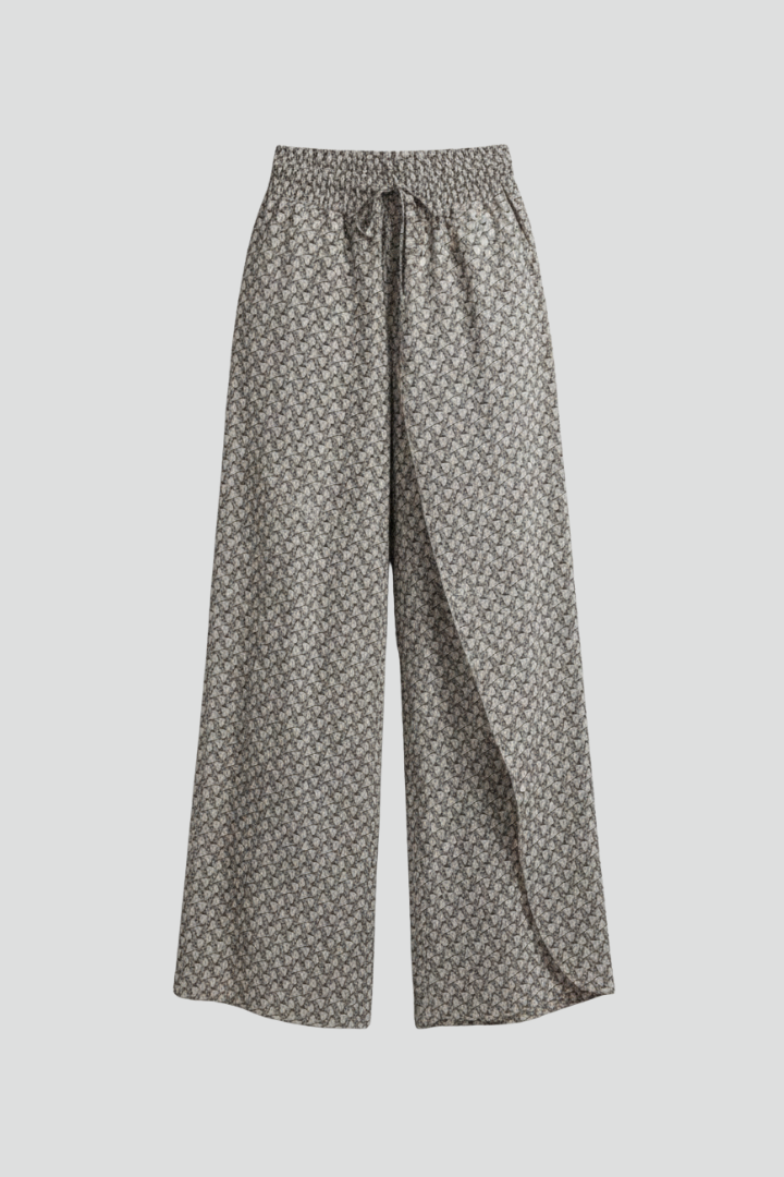 Selitha | Women's Elastic Waist Trousers – Geometric Print Wide Leg Everyday Pants