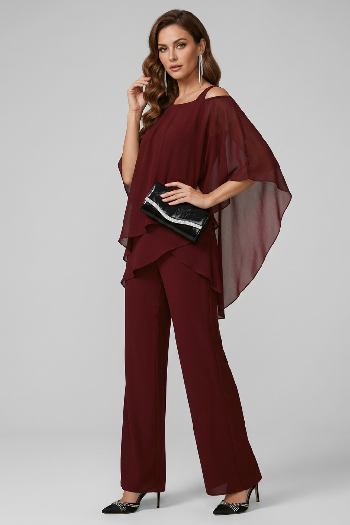 Sely | Women’s Off Shoulder Jumpsuit – Elastic Waist Straight Leg Flowing Fit Set