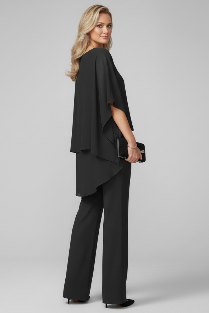 Sely | Women’s Off Shoulder Jumpsuit – Elastic Waist Straight Leg Flowing Fit Set