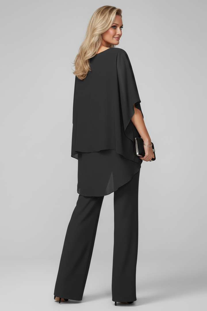 Sely | Women’s Off Shoulder Jumpsuit – Elastic Waist Straight Leg Flowing Fit Set