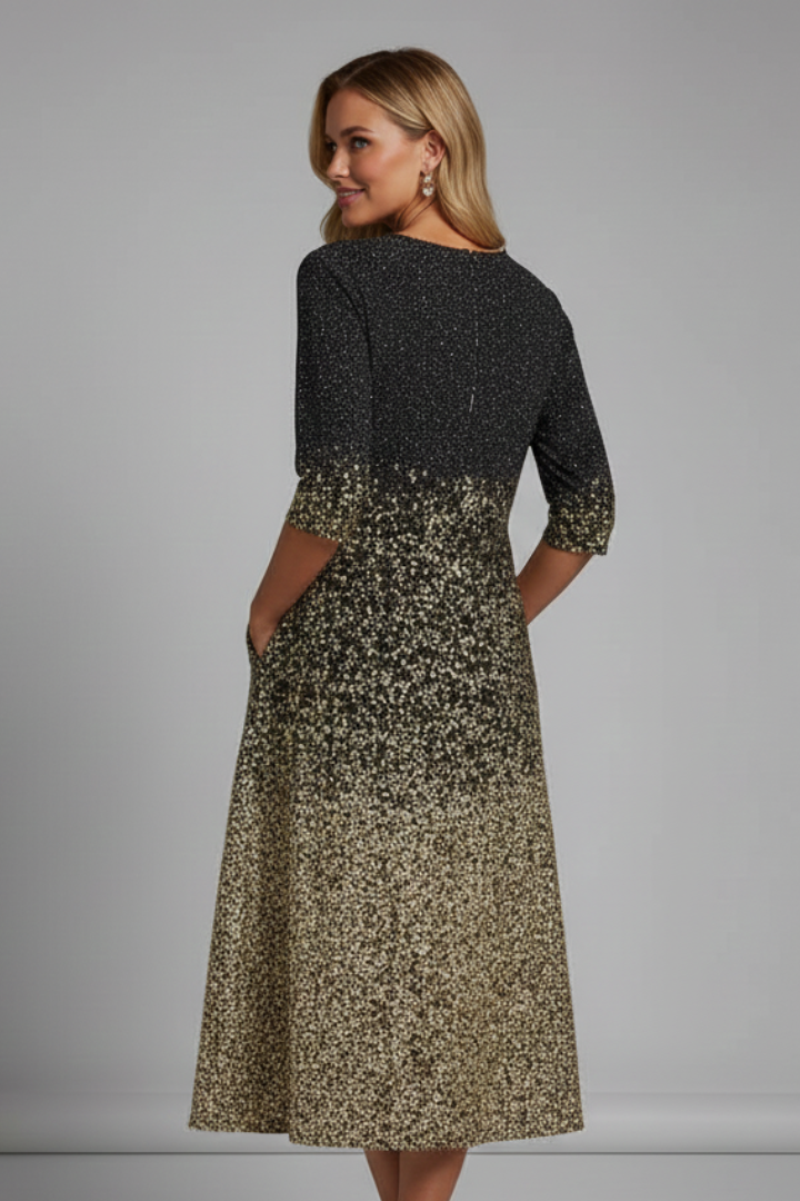 Selyssa | Women’s Sparkle Midi Dress – Elegant 3/4 Sleeve Party Dress with Side Pockets