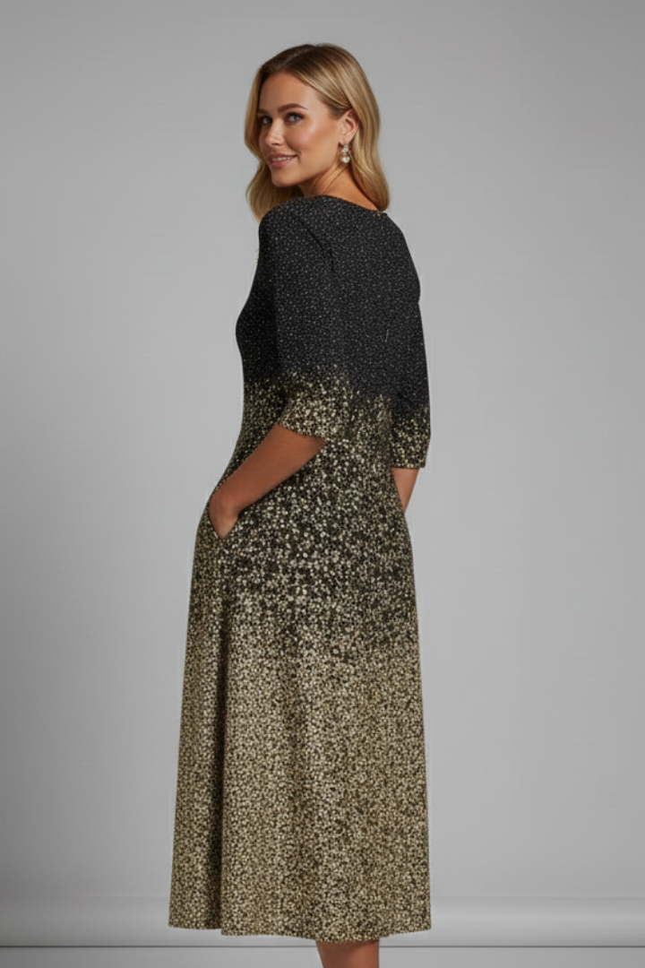 Selyssa | Women’s Sparkle Midi Dress – Elegant 3/4 Sleeve Party Dress with Side Pockets