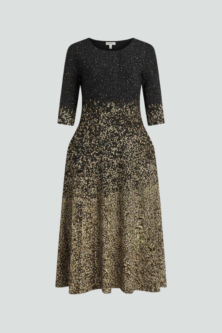 Selyssa | Women’s Sparkle Midi Dress – Elegant 3/4 Sleeve Party Dress with Side Pockets