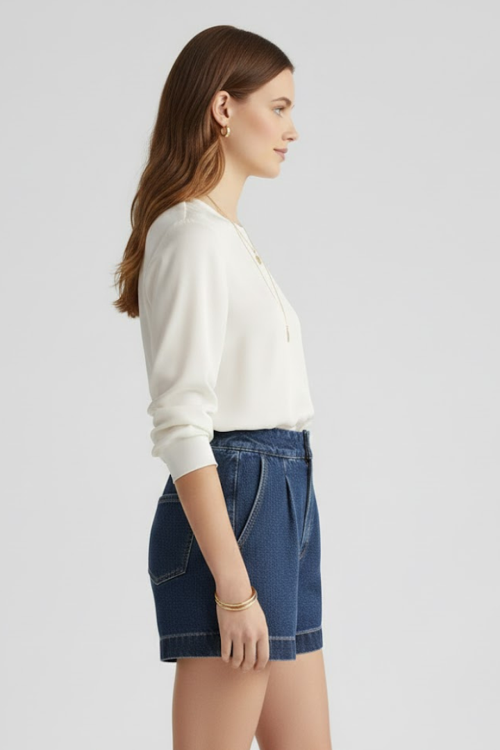 Serelle | Women’s High Waisted Denim Shorts – Rolled Hem Mid-Thigh Jean Shorts