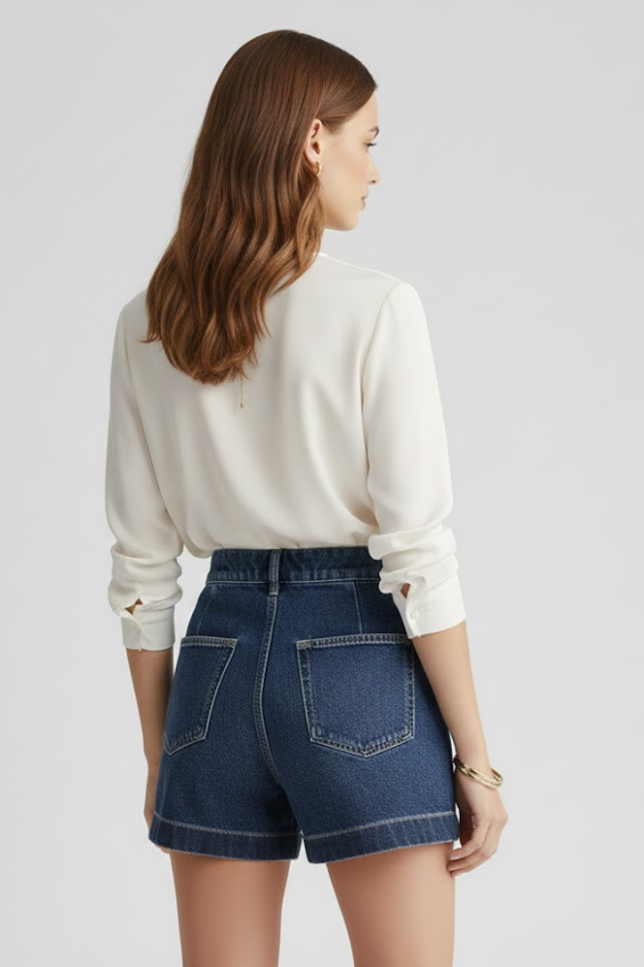 Serelle | Women’s High Waisted Denim Shorts – Rolled Hem Mid-Thigh Jean Shorts