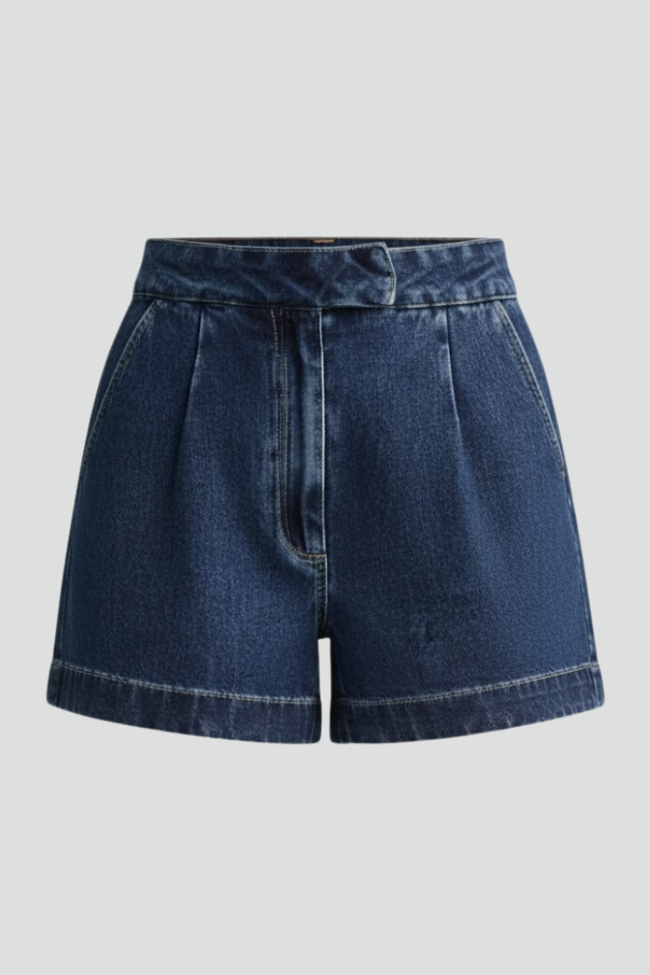 Serelle | Women’s High Waisted Denim Shorts – Rolled Hem Mid-Thigh Jean Shorts