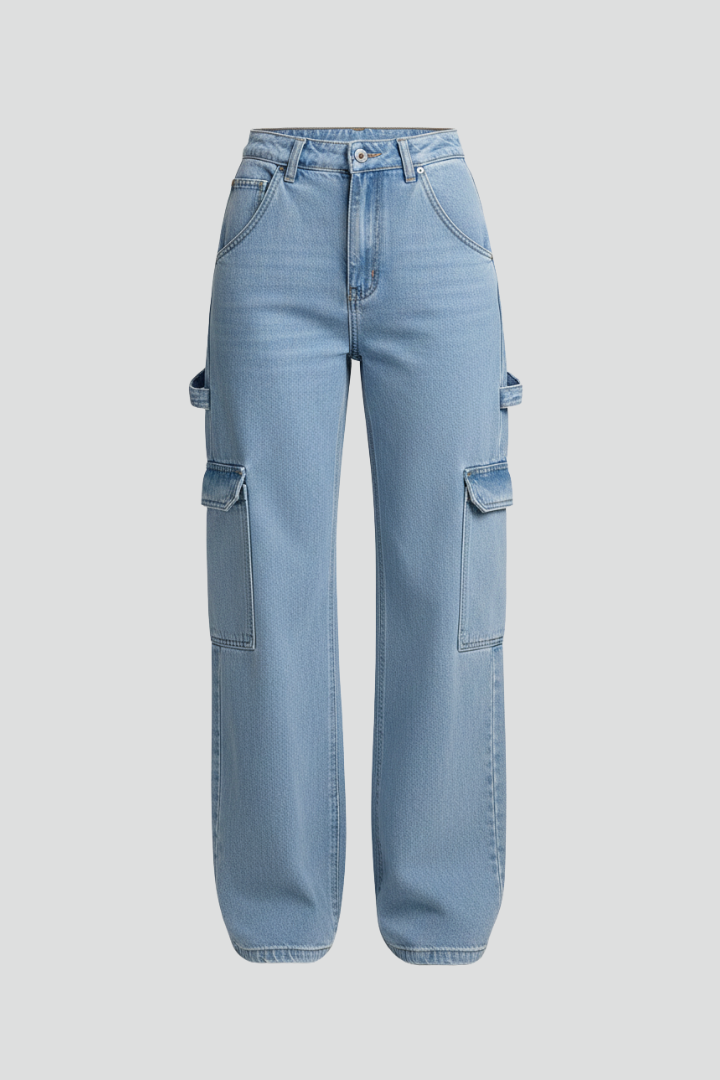 Serena | Women's Baggy Cargo Jeans – Wide-Leg Denim Pants with Side Flap Pockets