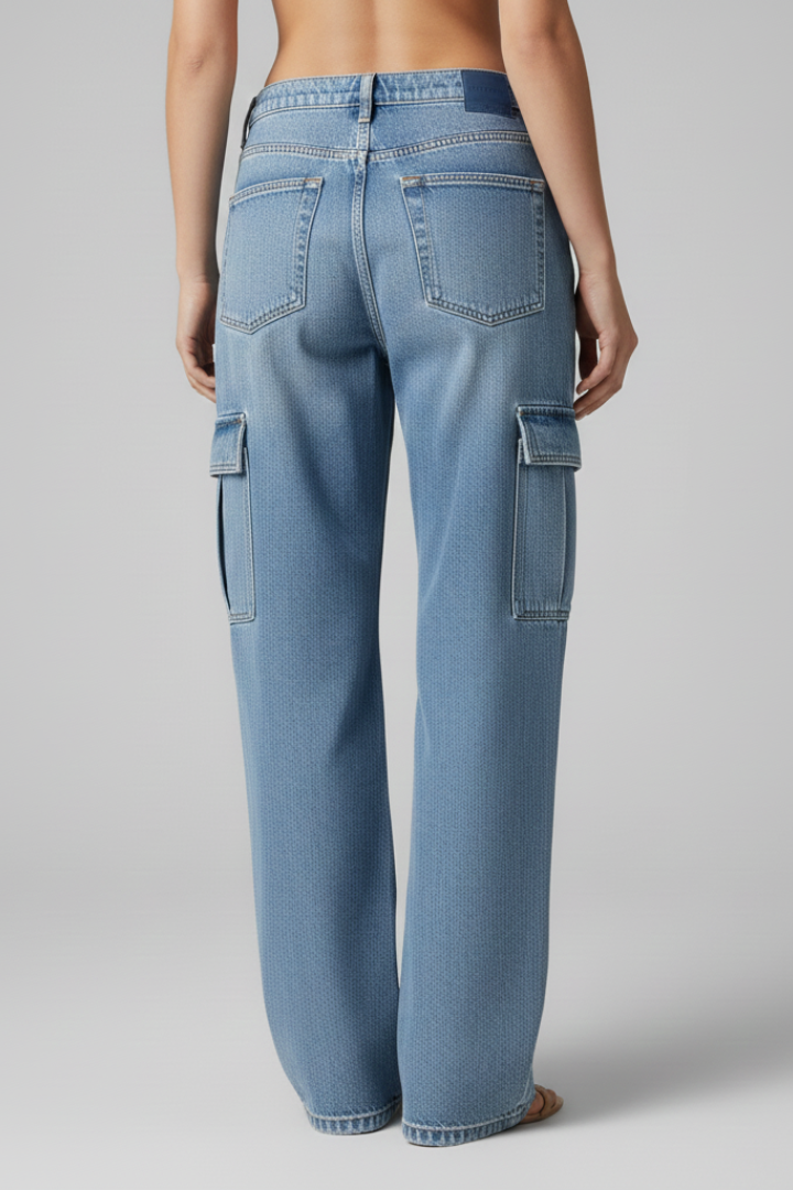 Serena | Women's Baggy Cargo Jeans – Wide-Leg Denim Pants with Side Flap Pockets
