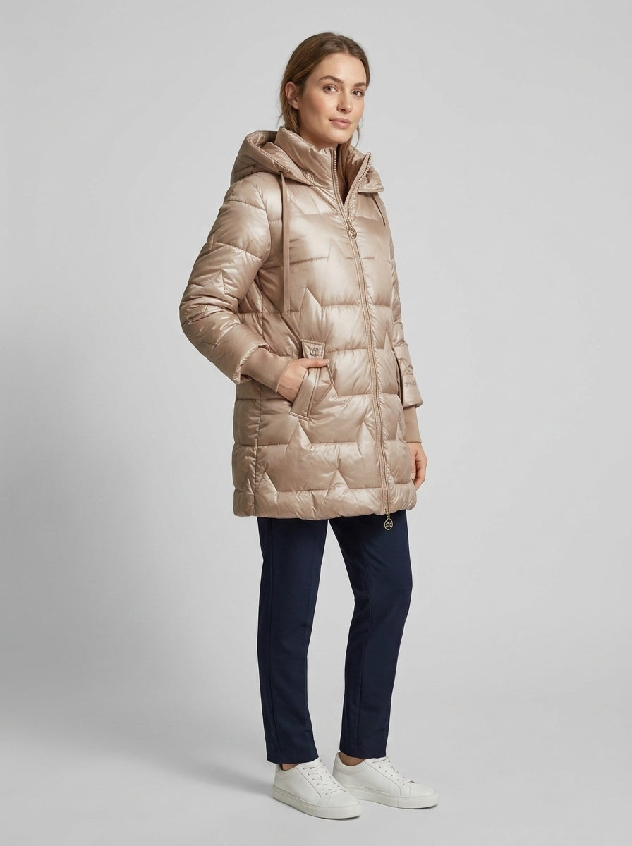 Serenelle | Women’s Long Quilted Puffer Jacket with Hood, Full-Zip Closure