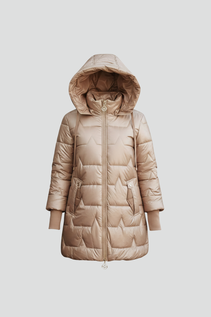 Serenelle | Women’s Long Quilted Puffer Jacket with Hood, Full-Zip Closure