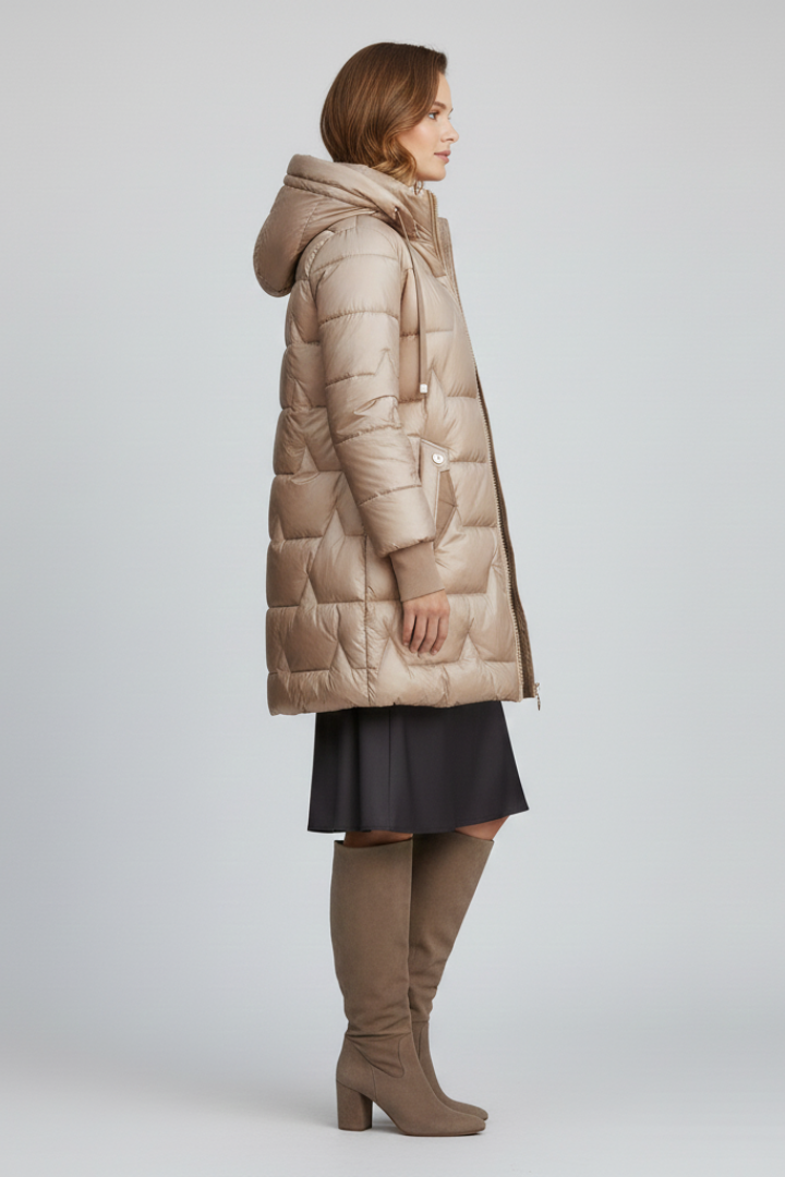 Serenelle | Women’s Long Quilted Puffer Jacket with Hood, Full-Zip Closure
